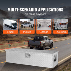 Heavy Duty Aluminum Truck Bed Tool Box, Diamond Plate Tool Box with Side Handle and Lock Keys, Storage Tool Box Chest Box Organizer for Pickup, Truck Bed, RV, Trailer, 39"x13"x10", Silver