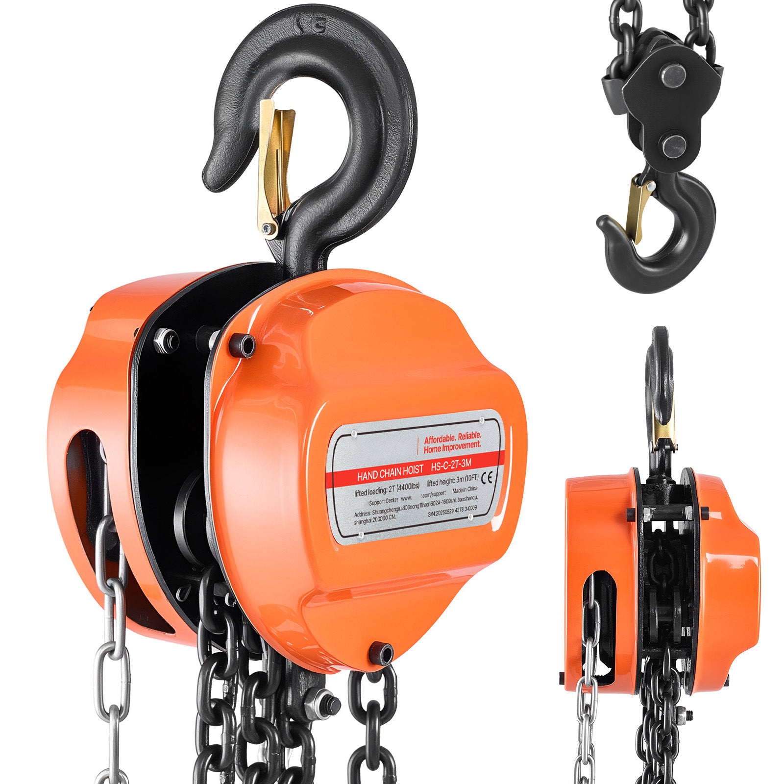 Hand Chain Hoist 4400 lbs Capacity 10 ft Manual Chain Block with G80 Chain
