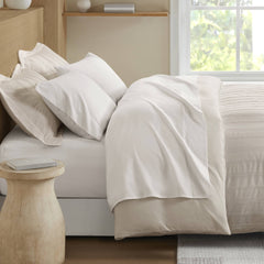 3-Piece Queen Woven Striped Duvet Set