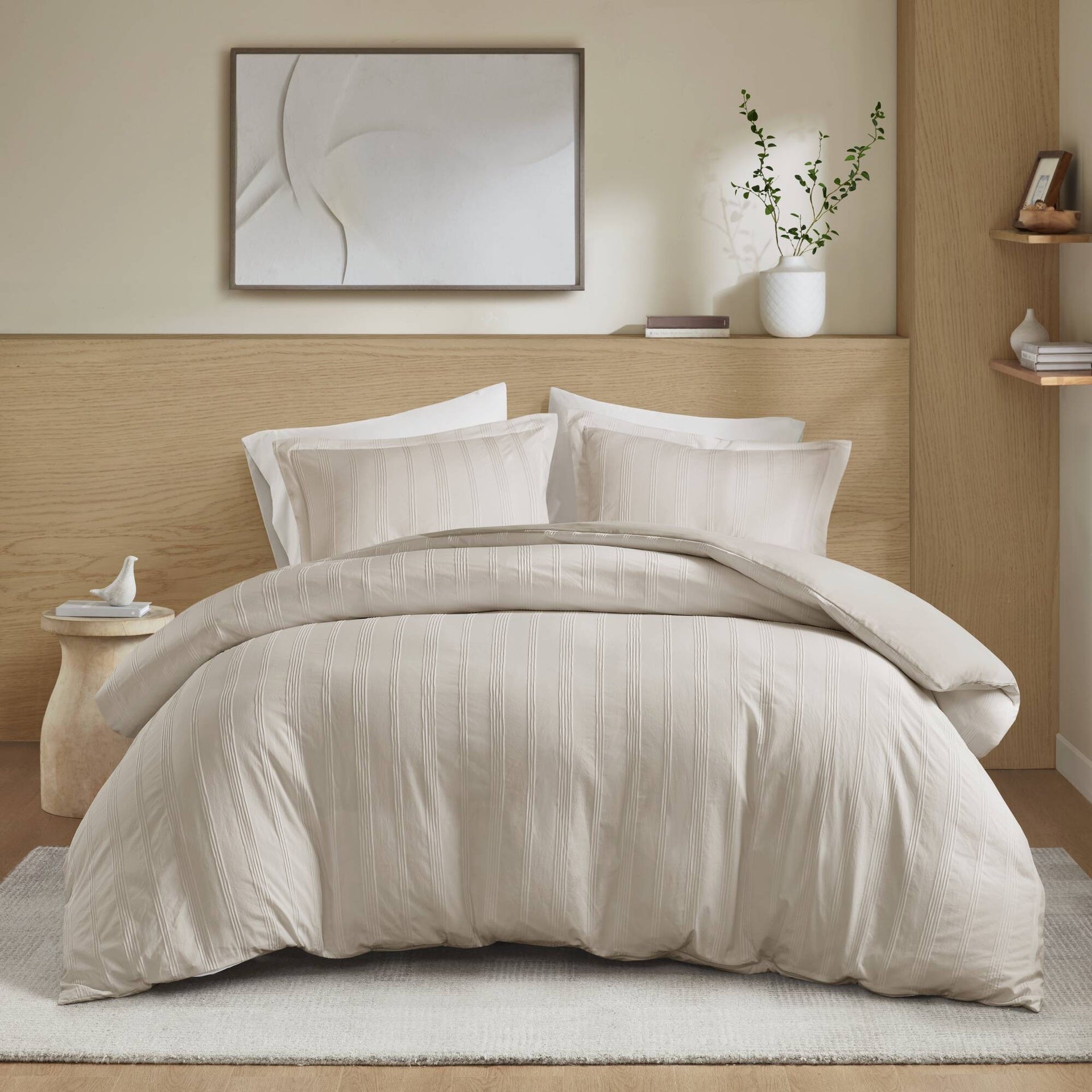3-Piece Queen Woven Striped Duvet Set