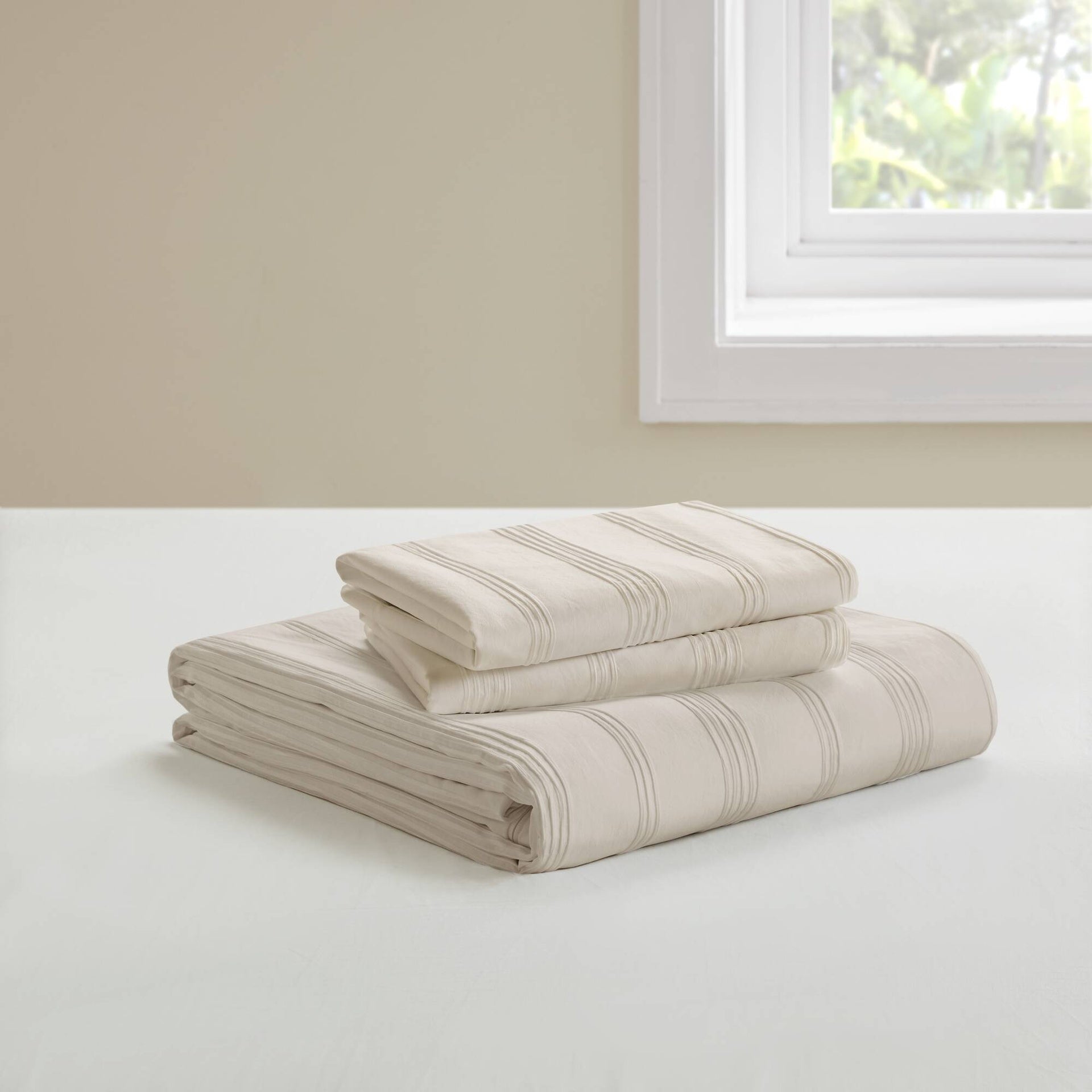 3-Piece Queen Woven Striped Duvet Set