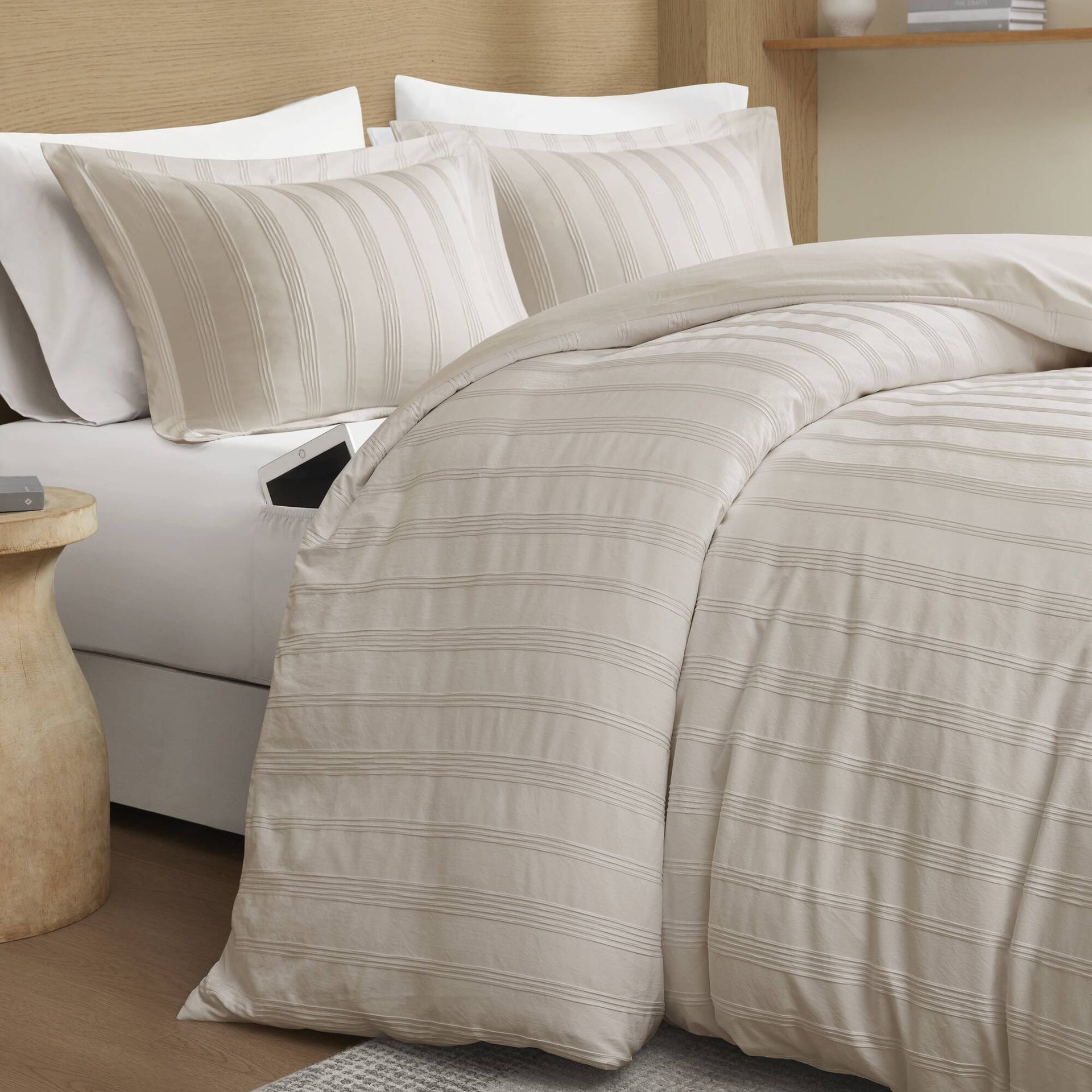 3-Piece Queen Woven Striped Duvet Set
