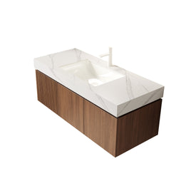 48" MURI Brown Oak Woodgrain Plywood Cabinet with Double Doors and One Drawer, NO Basin and Top, NO Faucet and Sink Cover
