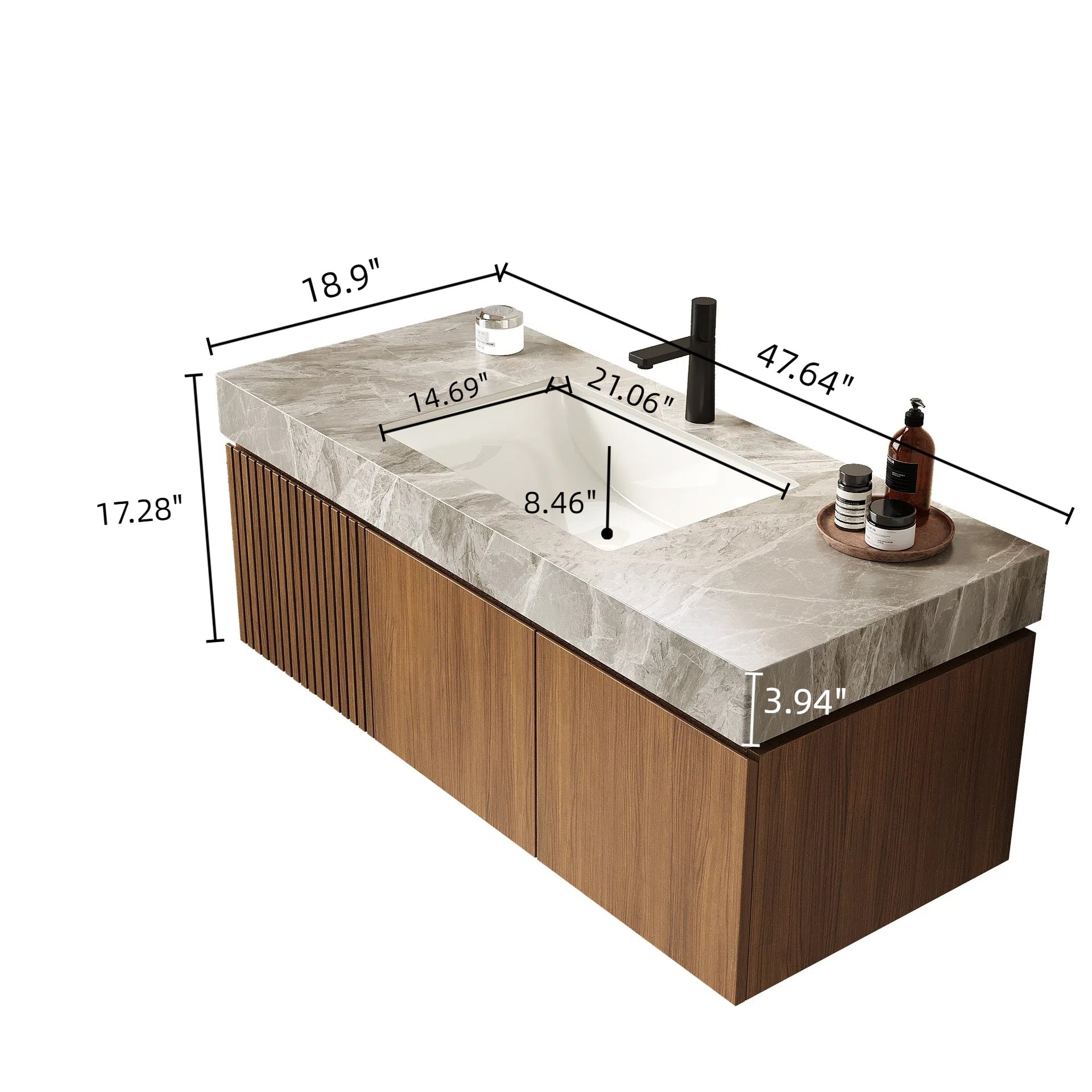 48" MURI Brown Oak Woodgrain Plywood Cabinet with Double Doors and One Drawer, NO Basin and Top, NO Faucet and Sink Cover