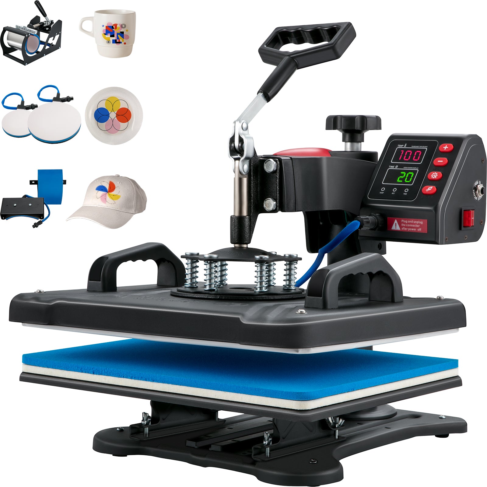 Heat Press, 5 in 1 Heat Press Machine Machine 12x15, Clamshell Sublimation Transfer Printer Fast Heat-up, Digital Precise Temperature Control, Vinyl Heat Press for T-Shirt Plate Mug Cup, 900W