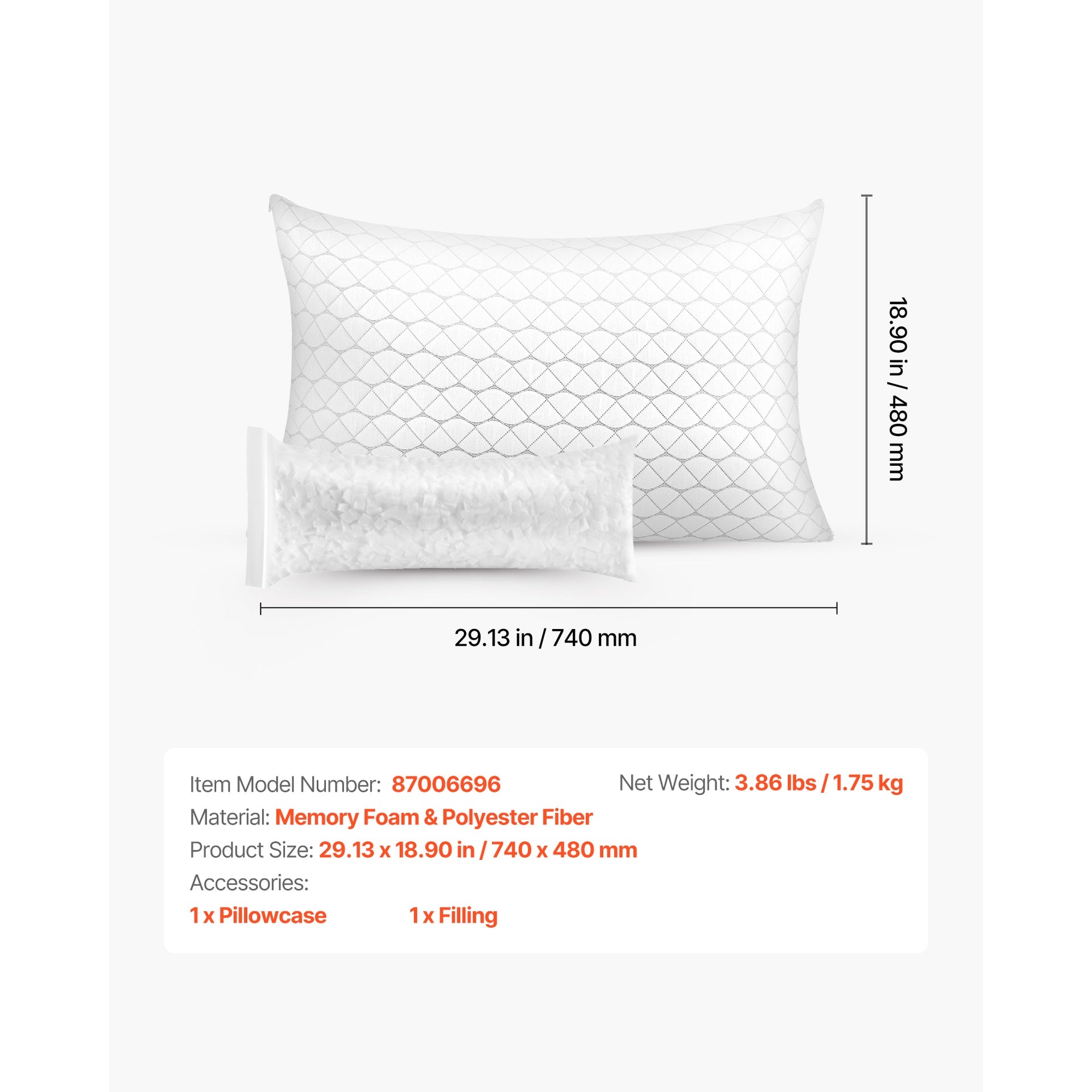 Bed Pillow for Sleeping, Queen Size Luxury Quality Hotel Pillow with Memory Foam Fill, Supportive & Adjustable, Includes Natural Firber Pillowcase, Bedding for Back, Stomach and Side Sleepers