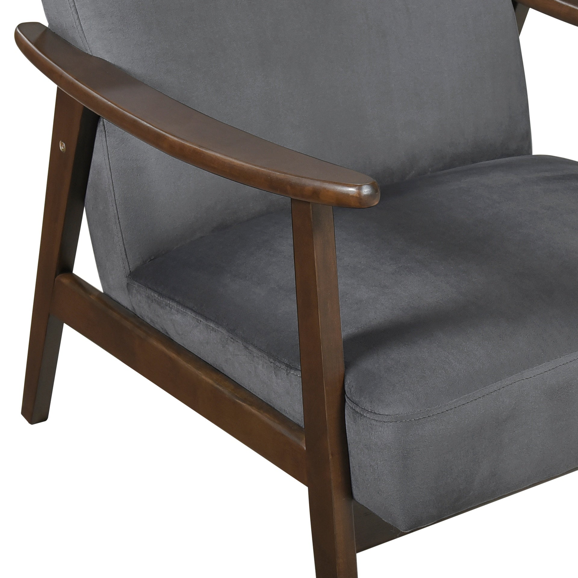 Mid-Century Modern Design 1pc Accent Chair Dark Gray Velvet Upholstery Dark Walnut Finish Wood, High-Resiliency Foam Cushions