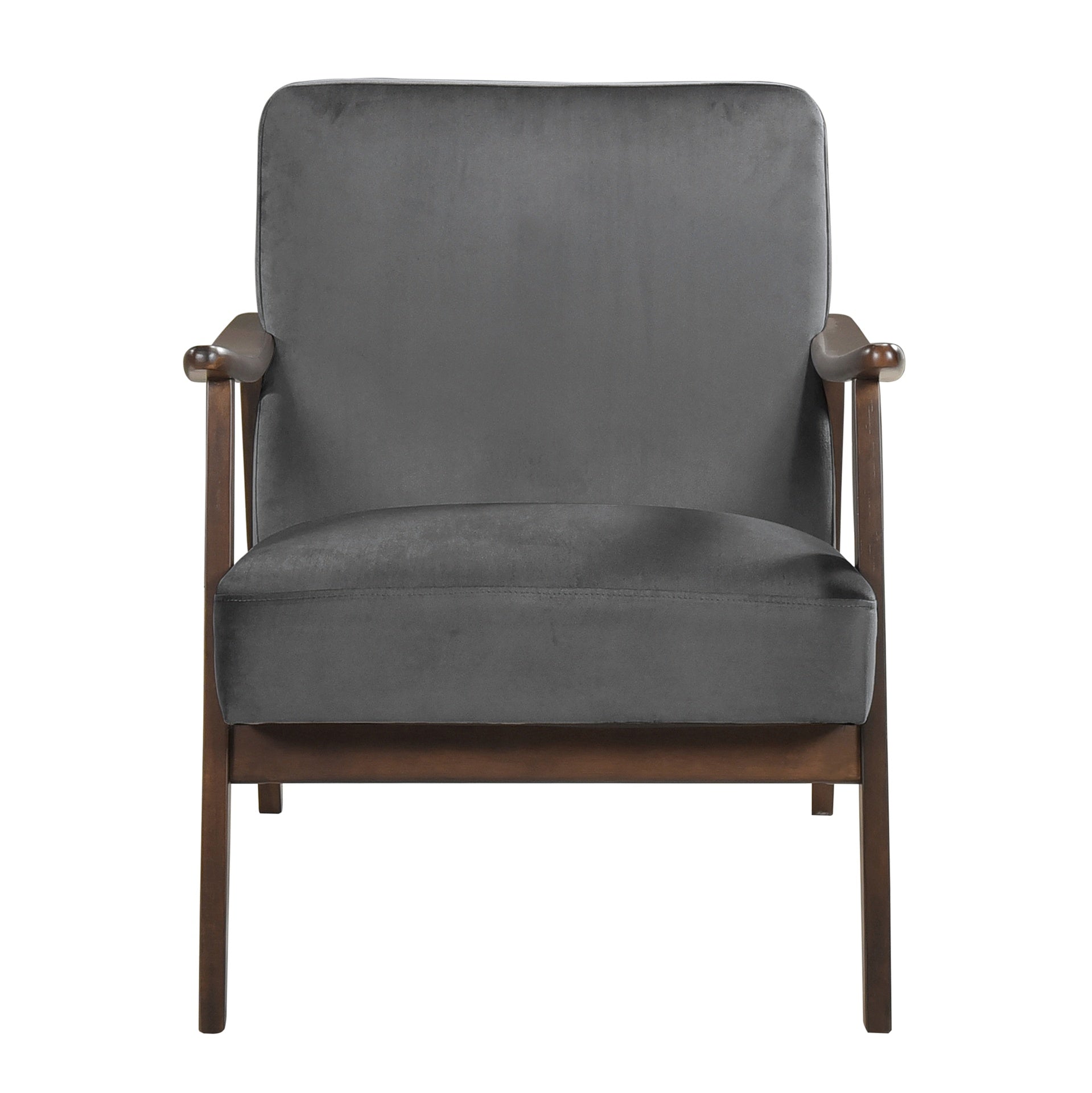 Mid-Century Modern Design 1pc Accent Chair Dark Gray Velvet Upholstery Dark Walnut Finish Wood, High-Resiliency Foam Cushions
