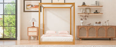 Queen Size Canopy Platform Bed with Support Legs,Natural