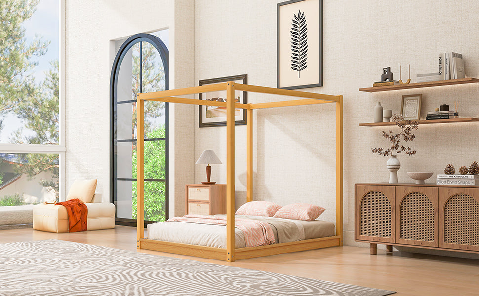 Queen Size Canopy Platform Bed with Support Legs,Natural