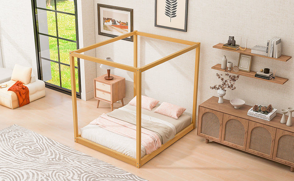 Queen Size Canopy Platform Bed with Support Legs,Natural