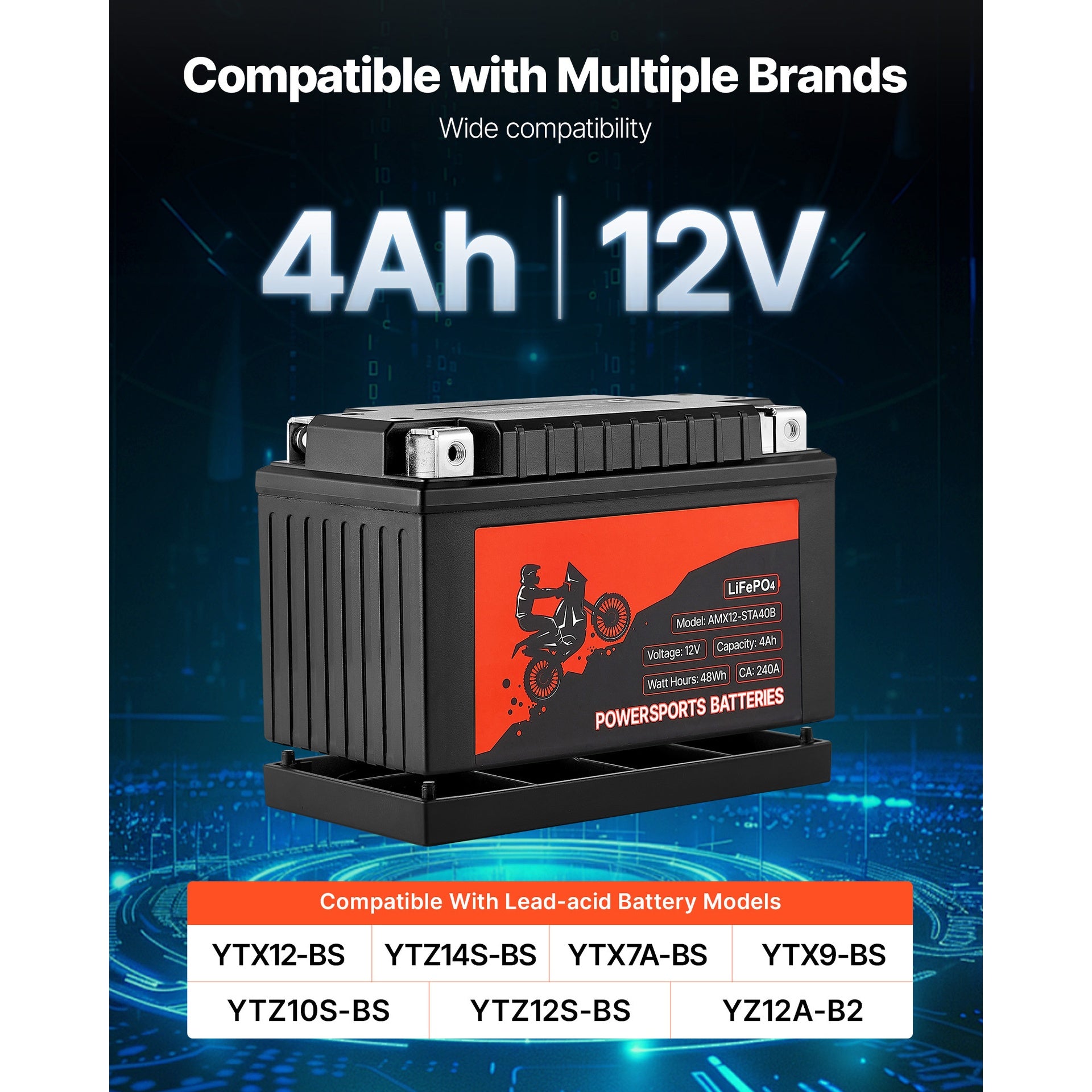 Motorcycle Battery 12V 4Ah YTX12-BS High Performance Powersports Battery