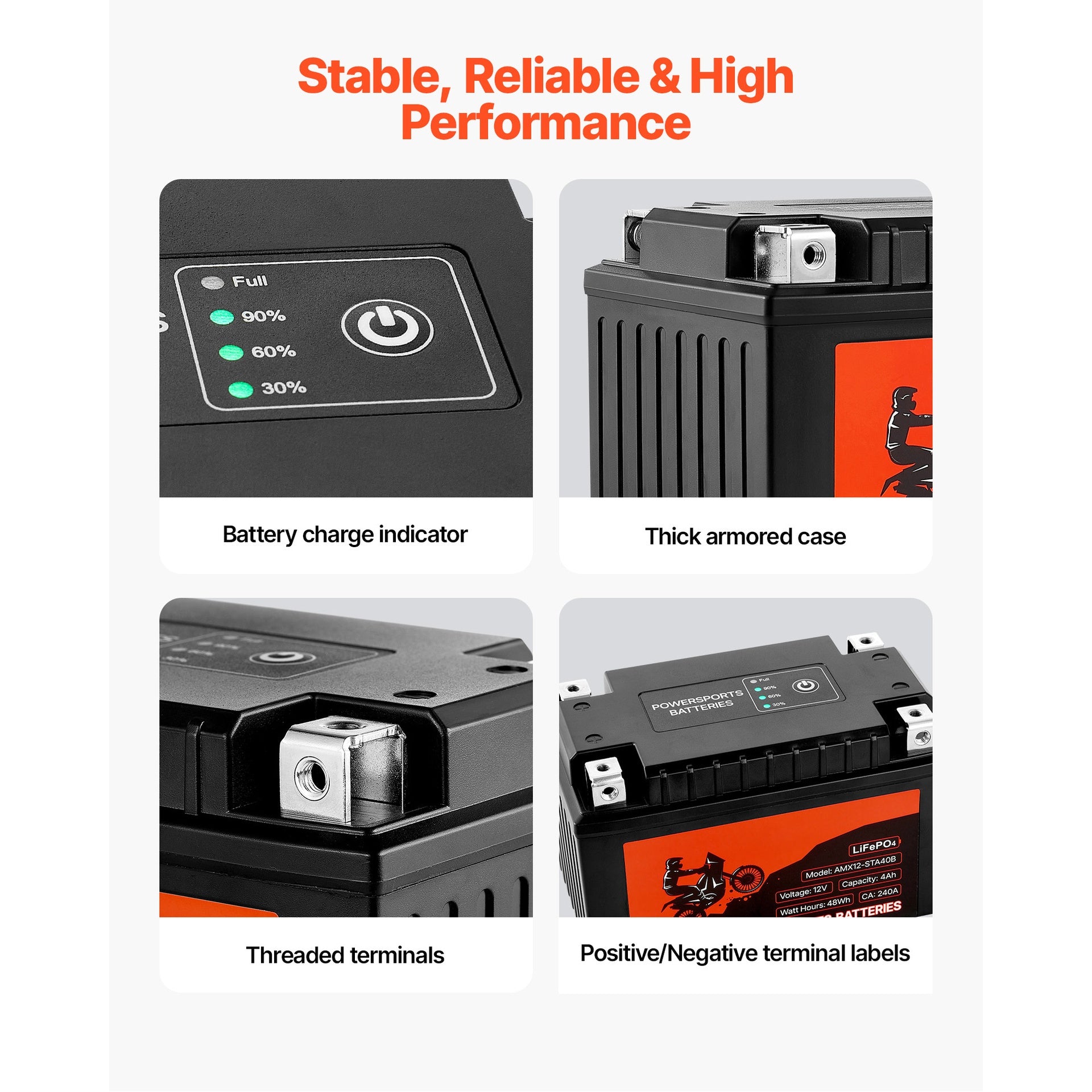 Motorcycle Battery 12V 4Ah YTX12-BS High Performance Powersports Battery