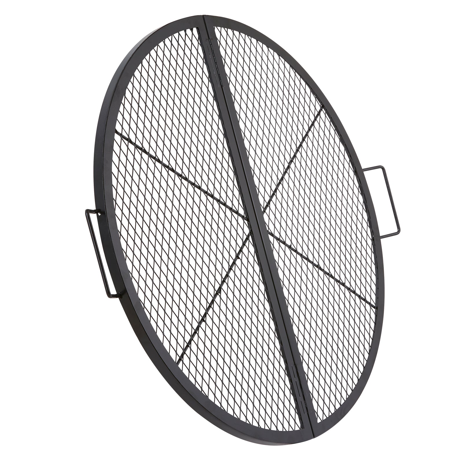 X-Marks Fire Pit Grill Grate, Foldable Round Cooking Grate, Heavy Duty Steel Campfire BBQ Grill Grid with Handle and Support X Wire, Portable Camping Cookware for Outside Party, 36 Inch Black