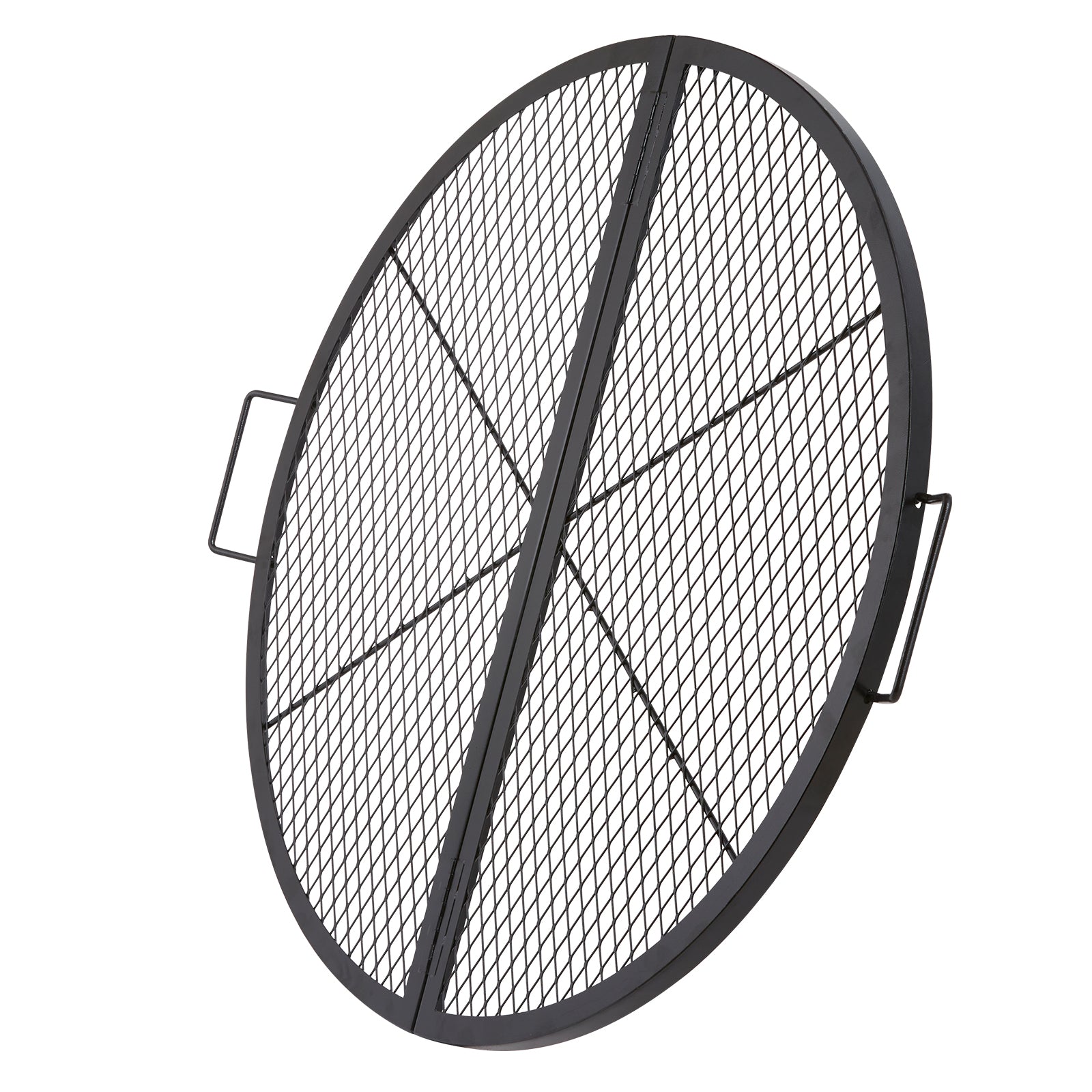 X-Marks Fire Pit Grill Grate, Foldable Round Cooking Grate, Heavy Duty Steel Campfire BBQ Grill Grid with Handle and Support X Wire, Portable Camping Cookware for Outside Party, 36 Inch Black