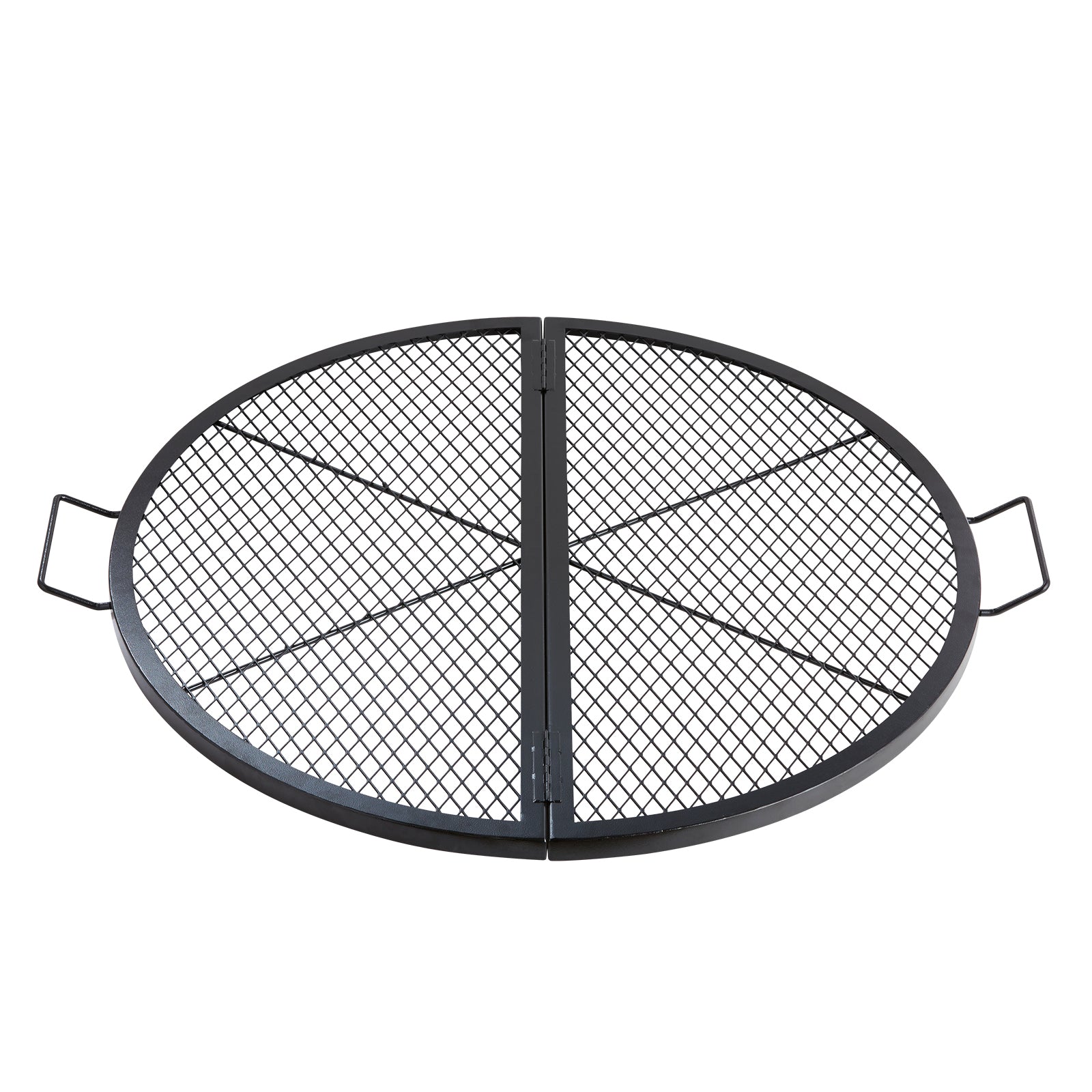 X-Marks Fire Pit Grill Grate, Foldable Round Cooking Grate, Heavy Duty Steel Campfire BBQ Grill Grid with Handle and Support X Wire, Portable Camping Cookware for Outside Party, 36 Inch Black