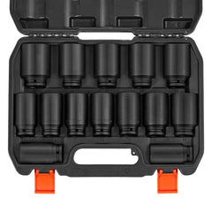 Axle Nut Impact Socket Set 1/2" Drive Deep 6+12-Point 14PCS Metric Socket