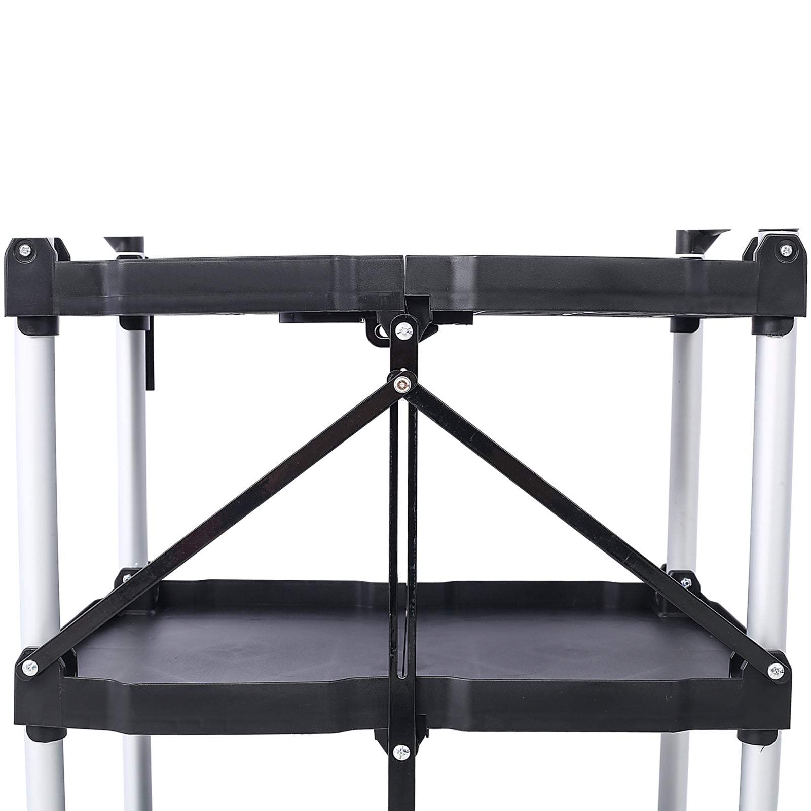 3 Layers Folding Collapsible Service Cart Pack-N-Roll Folding Collapsible Service Cart, Black, 50 Lb. Load Capacity per Shelf