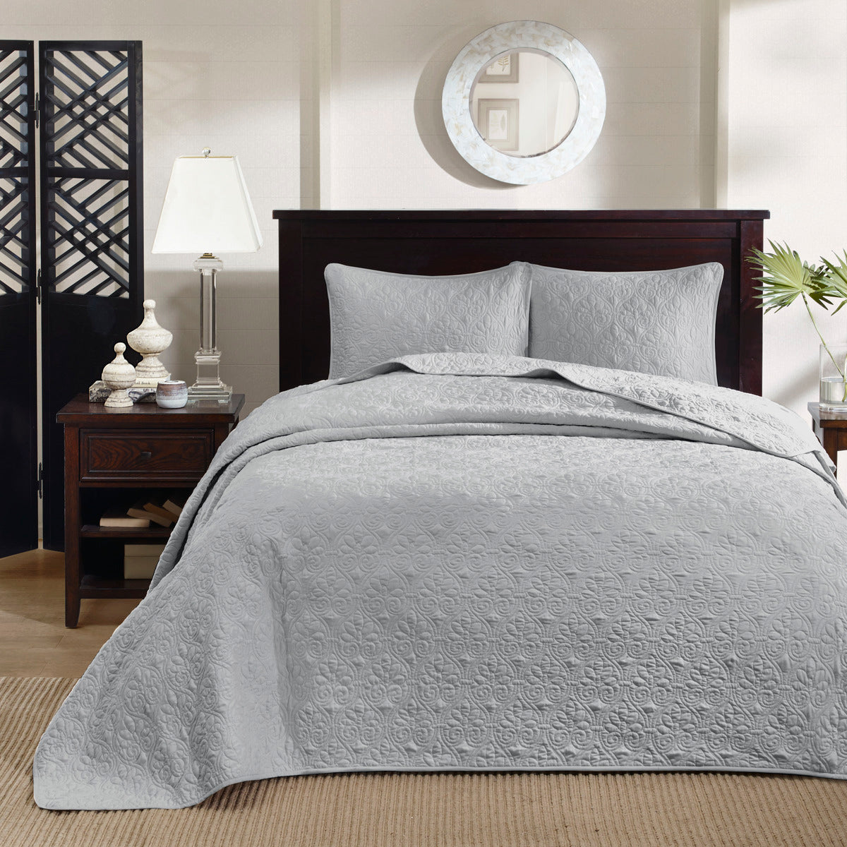 Reversible Bedspread Set Grey Queen