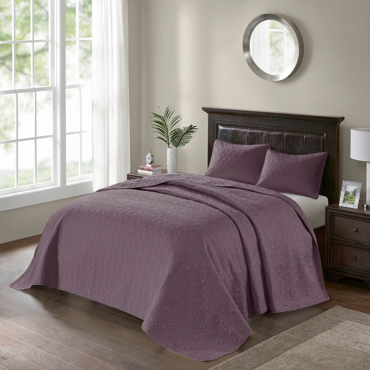 Reversible Bedspread Set Purple Queen