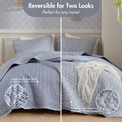 3-Piece King/Cal King 3 Piece Ruffle Printed Quilt Set,Blue