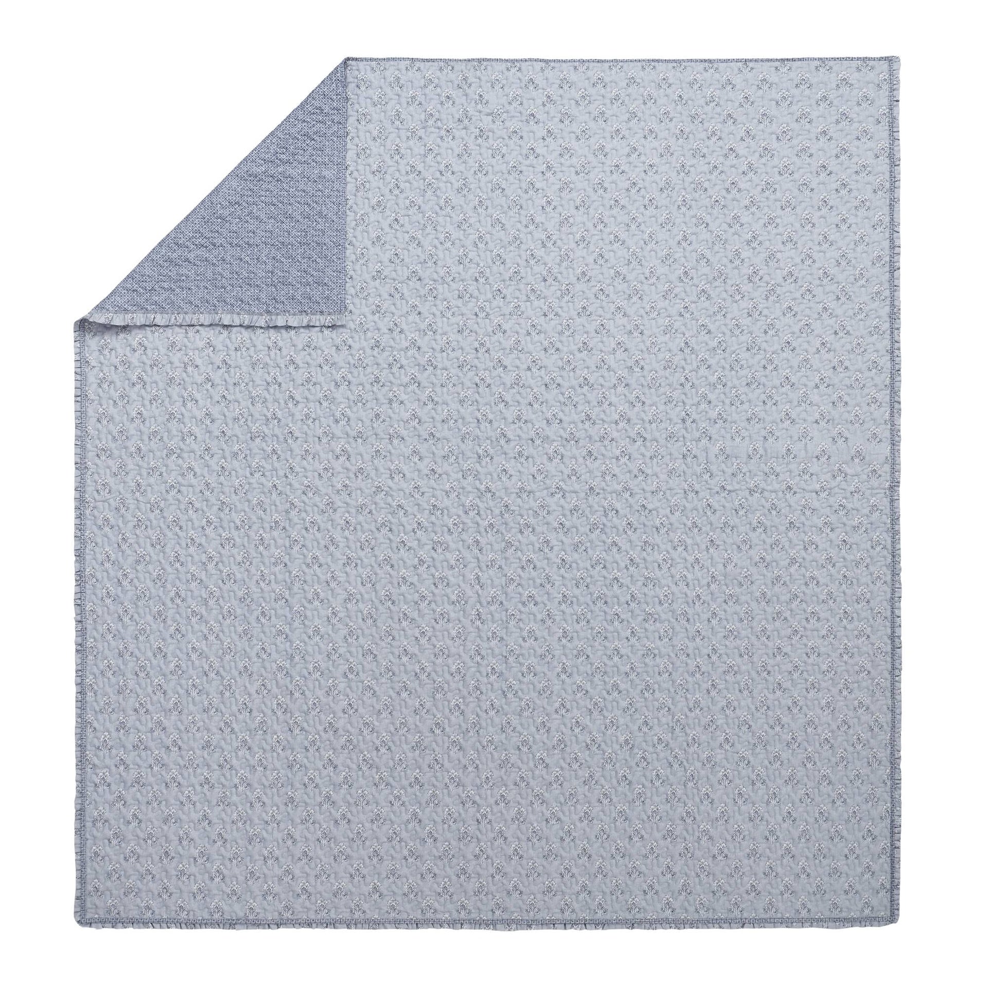 3-Piece King/Cal King 3 Piece Ruffle Printed Quilt Set,Blue
