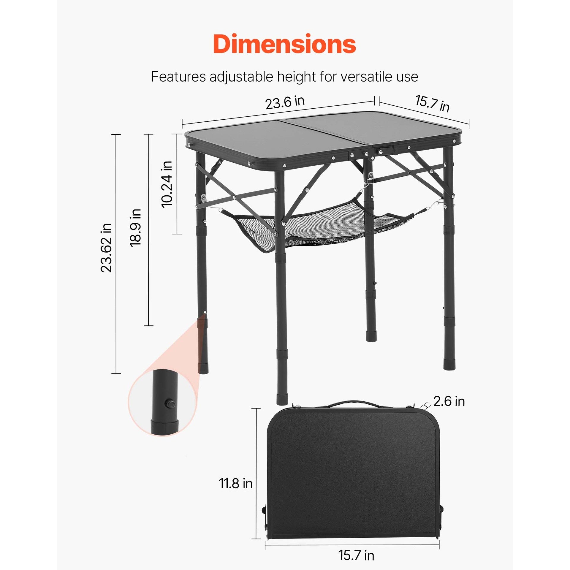 2ft Folding Portable Camping Table Aluminum Outdoor Table Adjustable Height