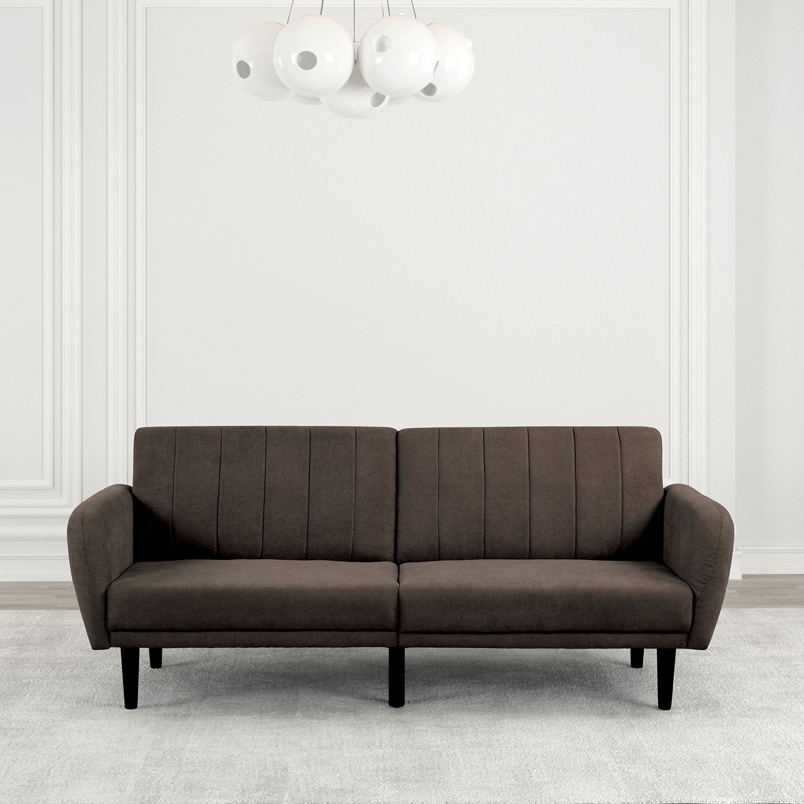 Futon Sofa Brown Color Converts into Bed Tufted Fabric Iron Leg Back Support 1pc Sofa Pocket Coil