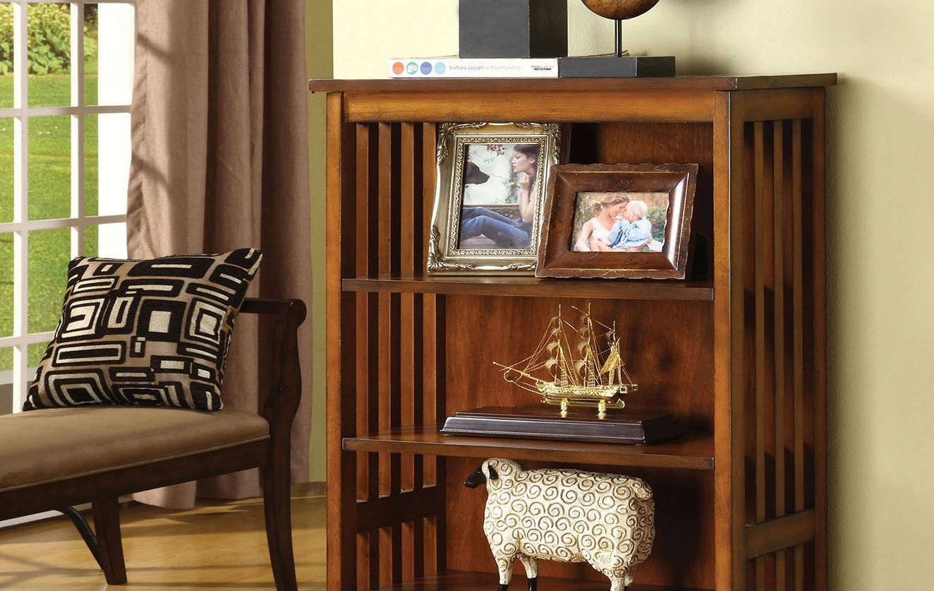 Transitional Media Shelf Five Convenient  Open Shelves, Oak