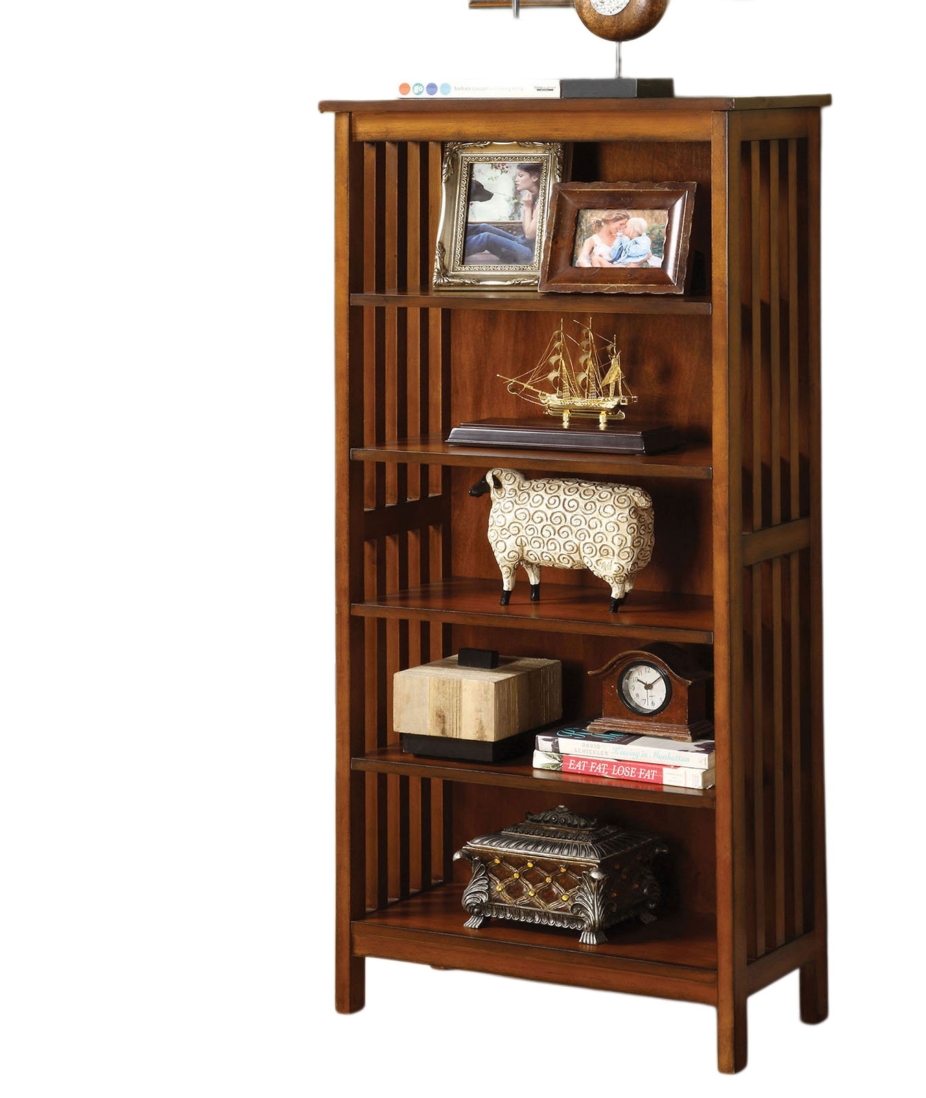 Transitional Media Shelf Five Convenient  Open Shelves, Oak
