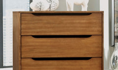 1pc Chest Modern Mid-Century Style Recessed Drawers Handle Tapered Round Legs Four Drawers Oak Finish