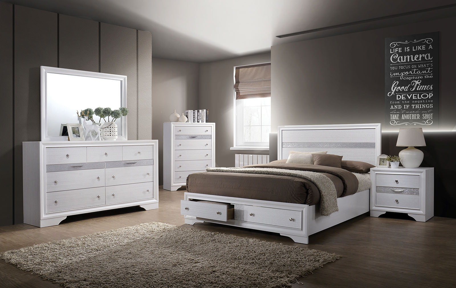 Contemporary White 1pc Nightstand Nickle round Knob Handles English Dovetails Hidden Drawer Bedside Table