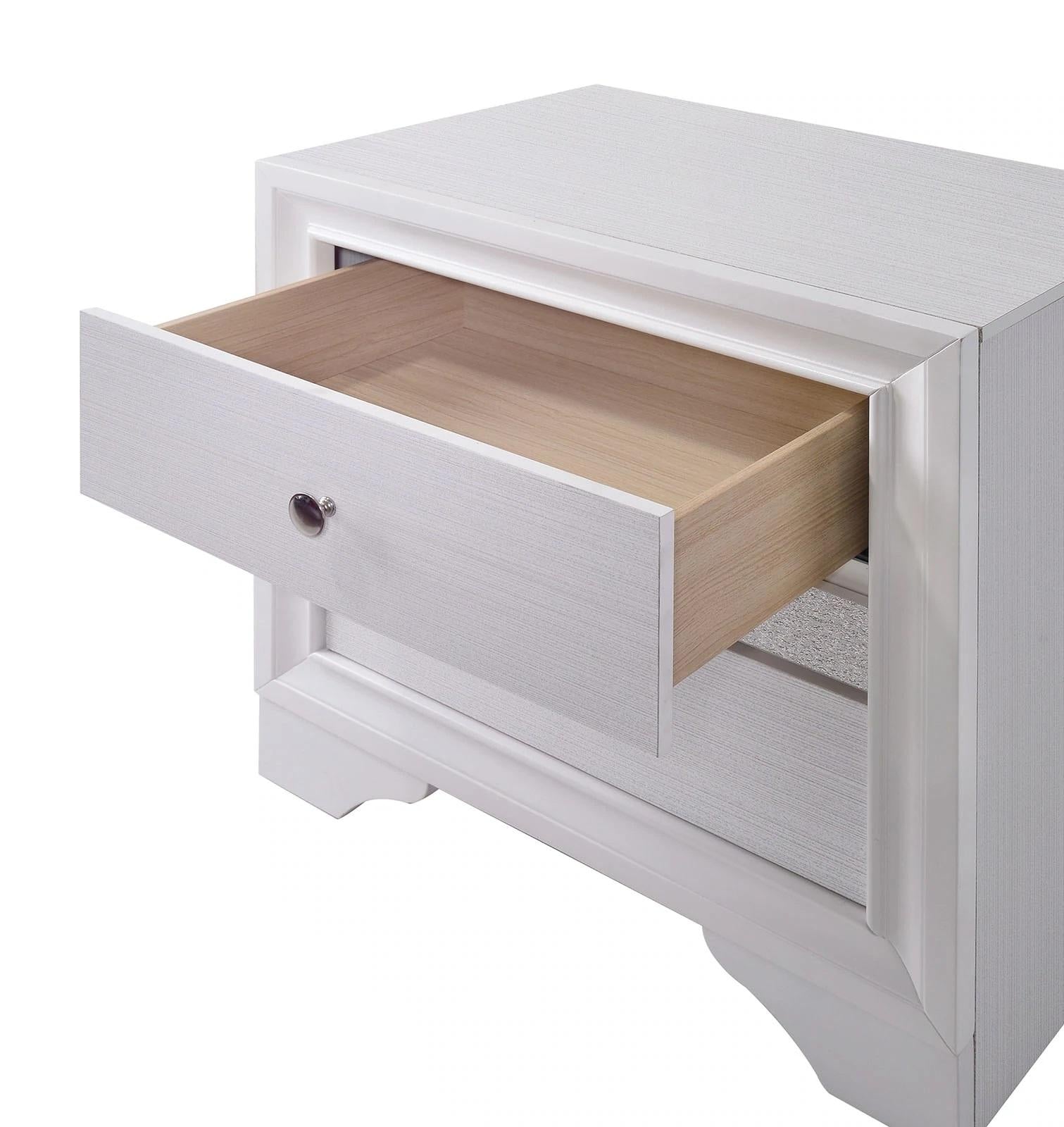 Contemporary White 1pc Nightstand Nickle round Knob Handles English Dovetails Hidden Drawer Bedside Table