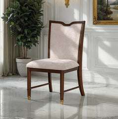 Transitional Style 2pc Side Armless Chair Upholstered Seat And Back Gold Capped Legs Dark Cherry Finish Dining Room