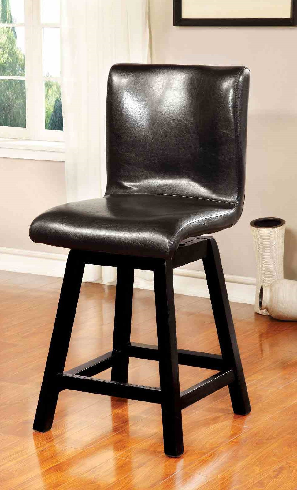 Contemporary Style 2pc Counter Height Chair Leatherette Upholstered Padded Seat Black Finish Dining Room