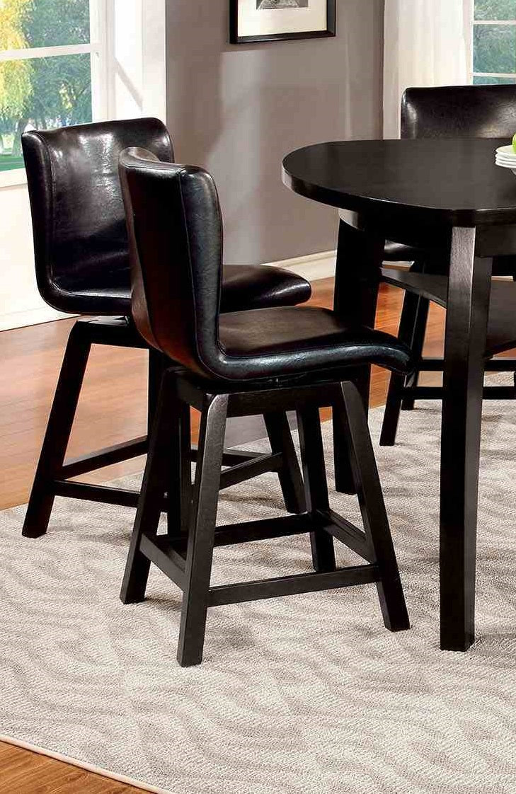 Contemporary Style 2pc Counter Height Chair Leatherette Upholstered Padded Seat Black Finish Dining Room
