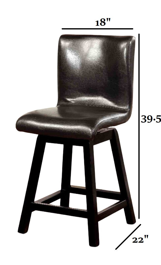 Contemporary Style 2pc Counter Height Chair Leatherette Upholstered Padded Seat Black Finish Dining Room