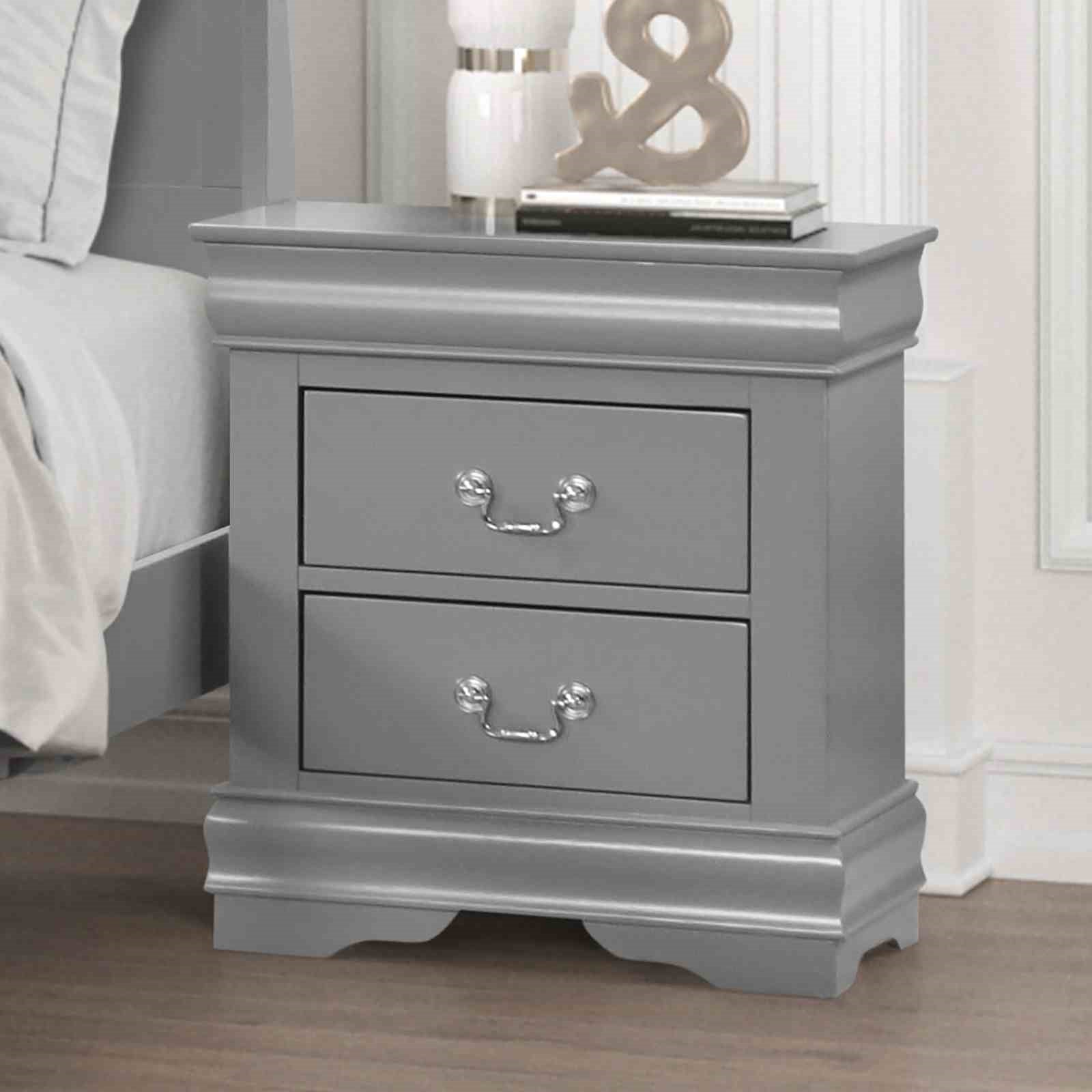 Gray Finish Nightstand 1pc Bracket Legs Dovetail Drawers Hanging Handles Transitional White Finish Bedroom Furniture