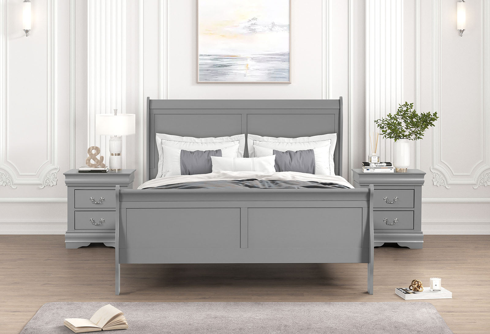 Gray Finish Nightstand 1pc Bracket Legs Dovetail Drawers Hanging Handles Transitional White Finish Bedroom Furniture