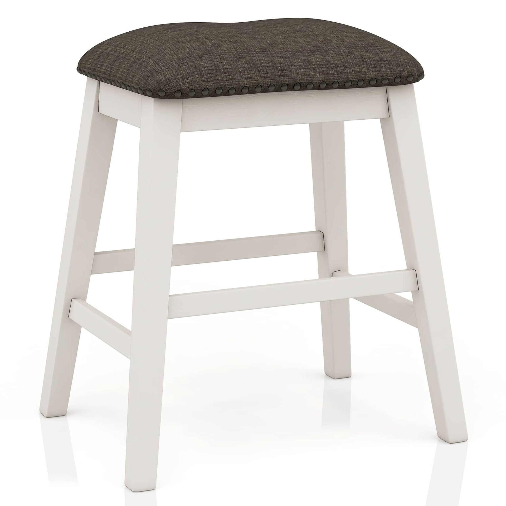 Set of 2pc Counter Height Stool Off White Dark Gray Finish Transitional Style Padded Fabric Seat Padded Fabric Contoured Seat