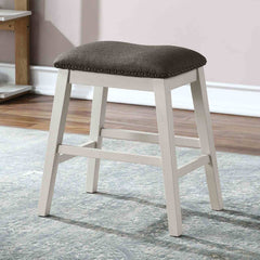Set of 2pc Counter Height Stool Off White Dark Gray Finish Transitional Style Padded Fabric Seat Padded Fabric Contoured Seat