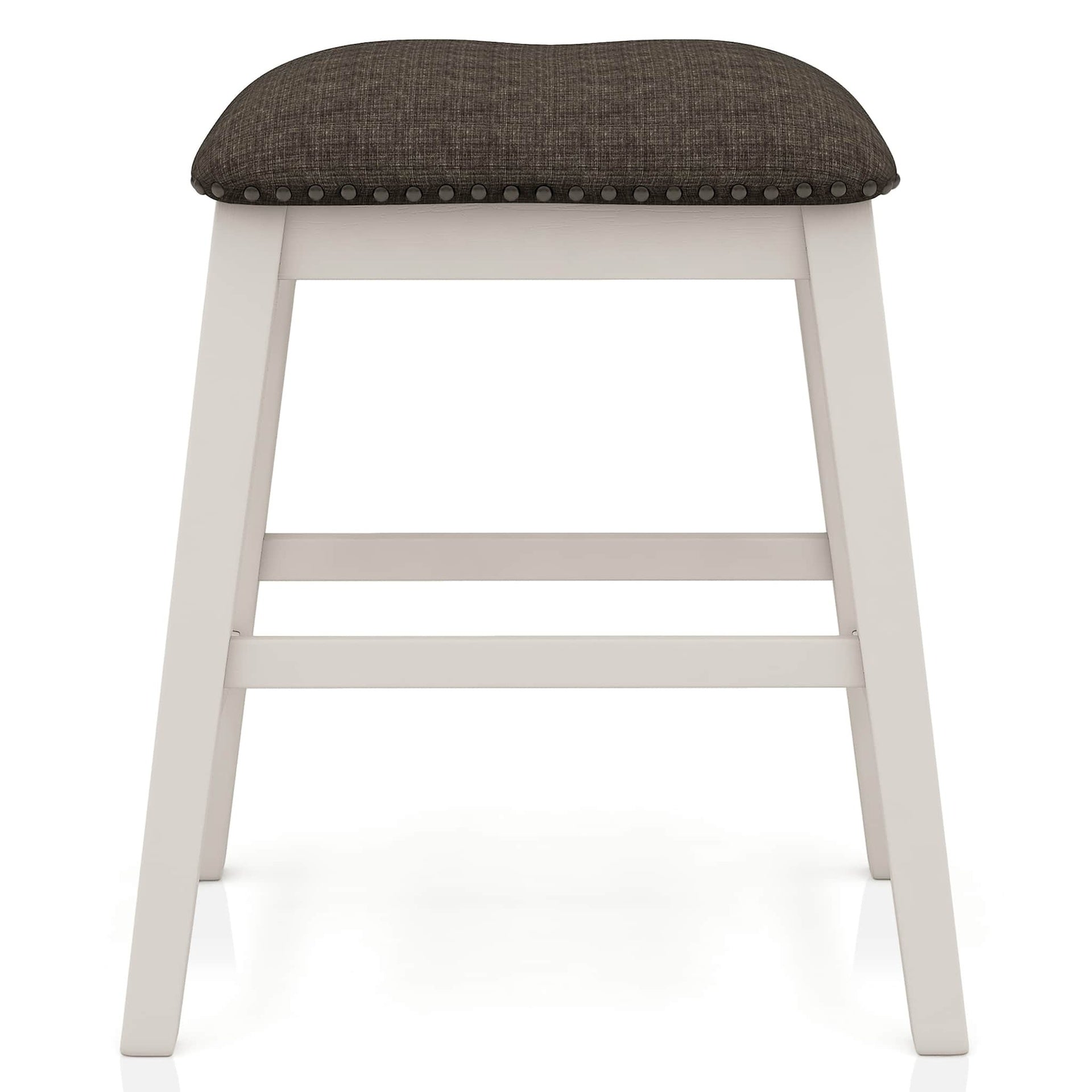 Set of 2pc Counter Height Stool Off White Dark Gray Finish Transitional Style Padded Fabric Seat Padded Fabric Contoured Seat
