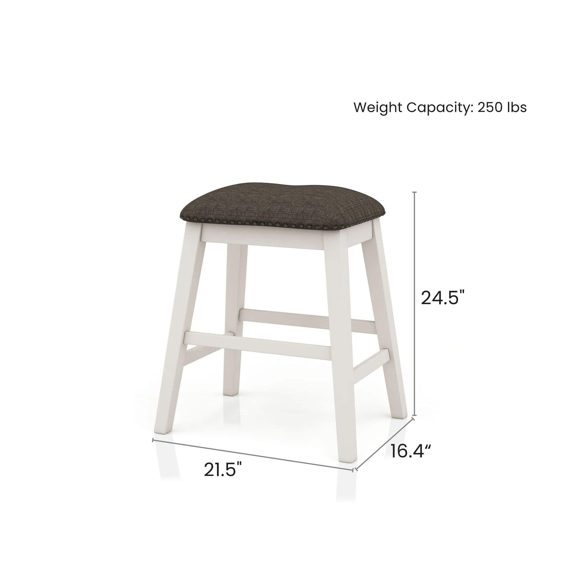 Set of 2pc Counter Height Stool Off White Dark Gray Finish Transitional Style Padded Fabric Seat Padded Fabric Contoured Seat