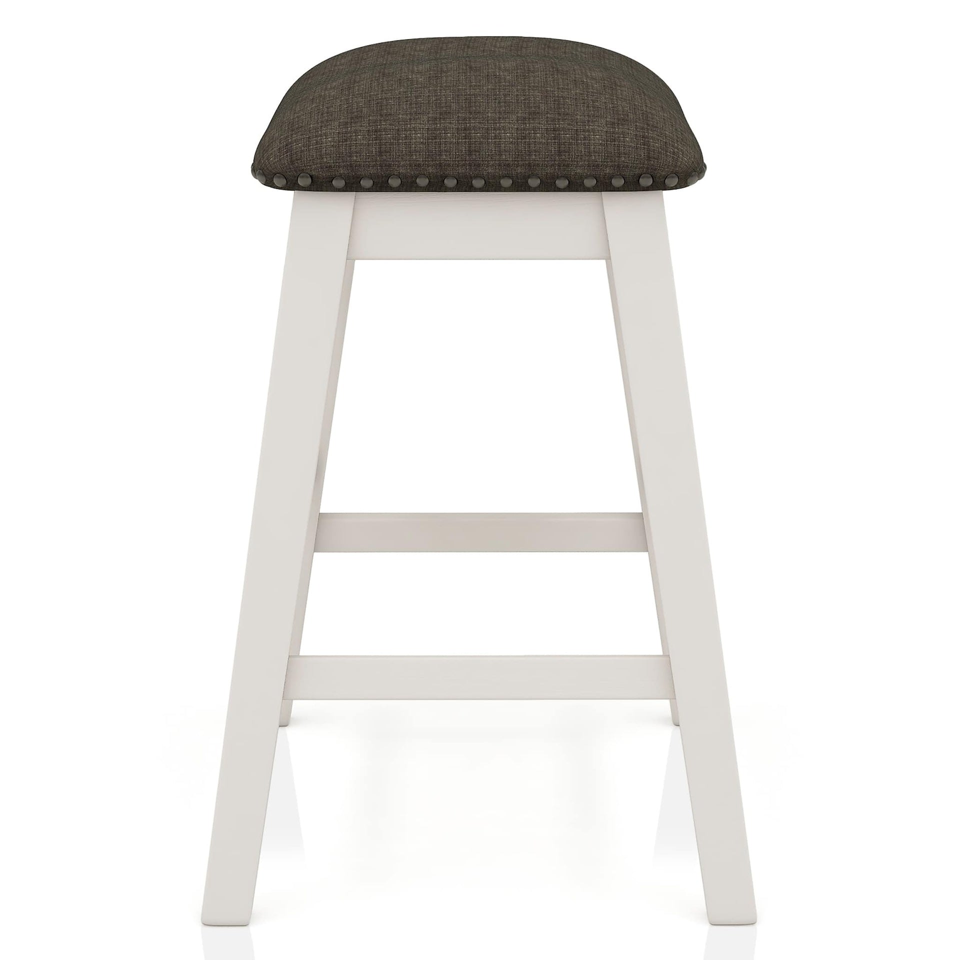 Set of 2pc Counter Height Stool Off White Dark Gray Finish Transitional Style Padded Fabric Seat Padded Fabric Contoured Seat