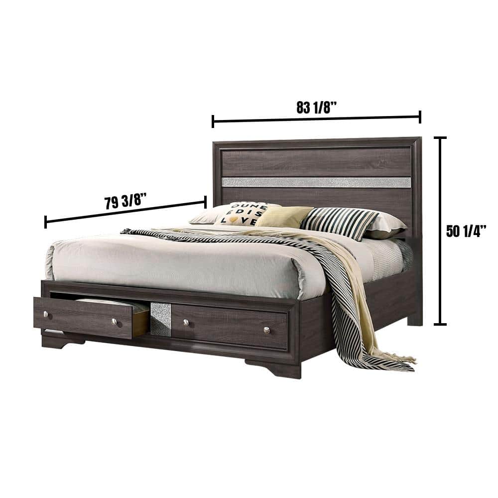 Contemporary Gray Color Panel Headboard 1pc King Size Bed w Drawers Beautiful Bedroom Furniture