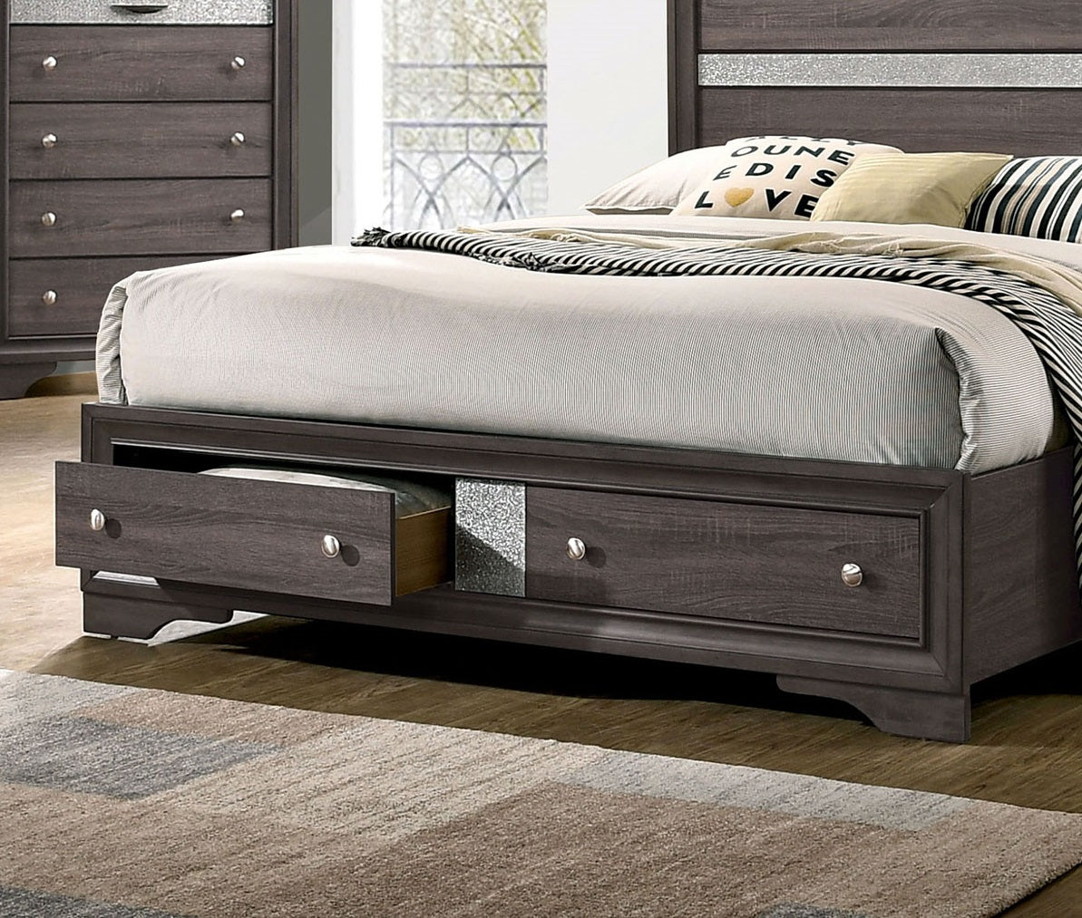 Contemporary Gray Color Panel Headboard 1pc King Size Bed w Drawers Beautiful Bedroom Furniture