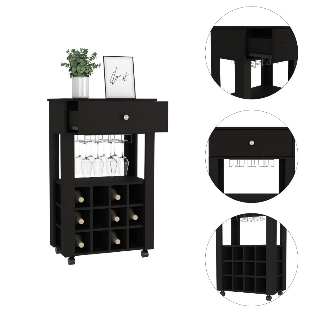 1-Drawer 12-Bottle Wine Cabinet Wenge