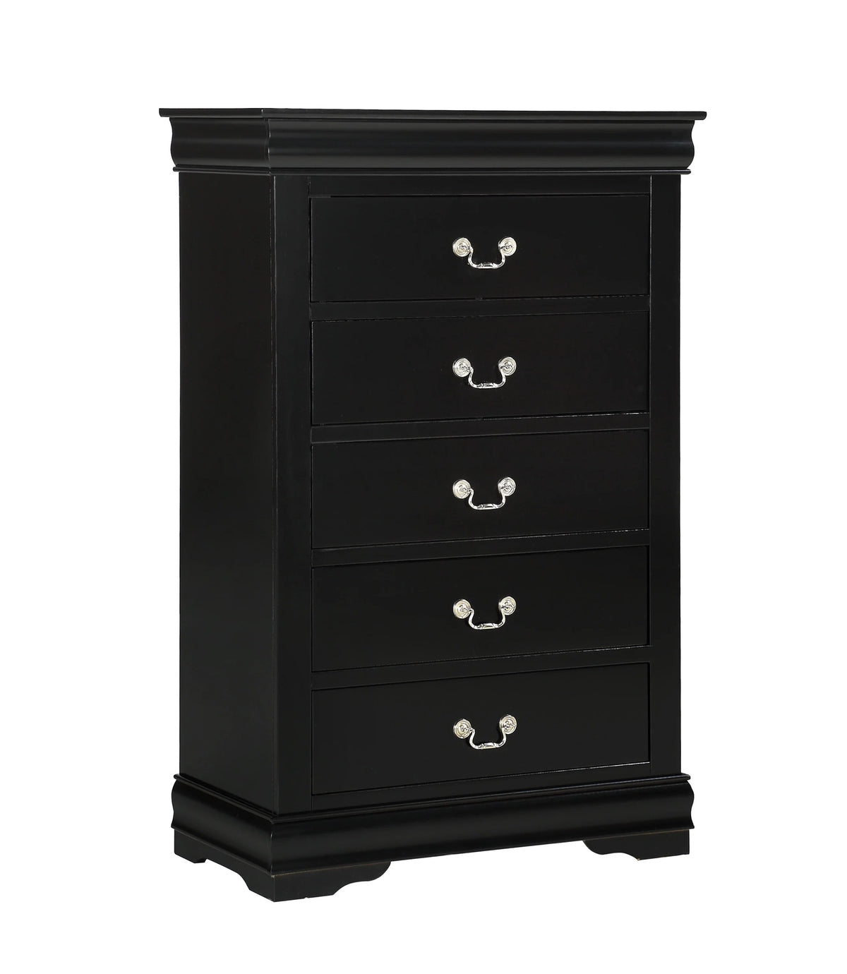 1pc Black Finish Five Drawers Louis Philip Chest Solid Wood Contemporary Sleek Ample Storage