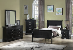 1pc Black Finish Five Drawers Louis Philip Chest Solid Wood Contemporary Sleek Ample Storage