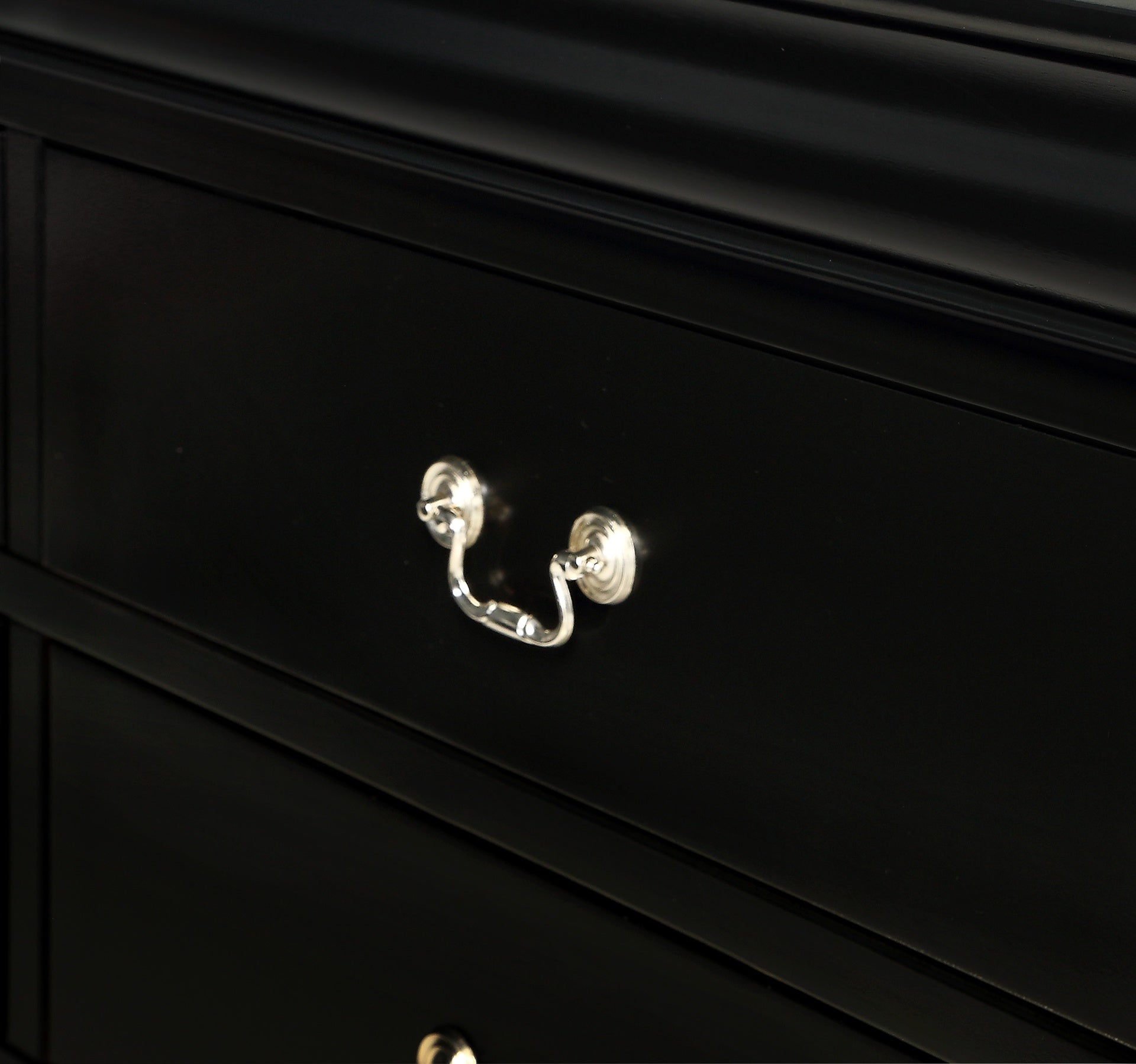 1pc Black Finish Five Drawers Louis Philip Chest Solid Wood Contemporary Sleek Ample Storage